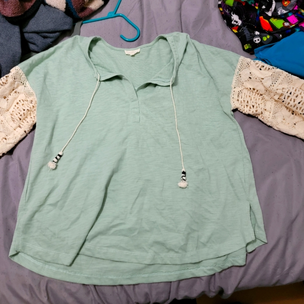 Cresent, teal, loose shirt